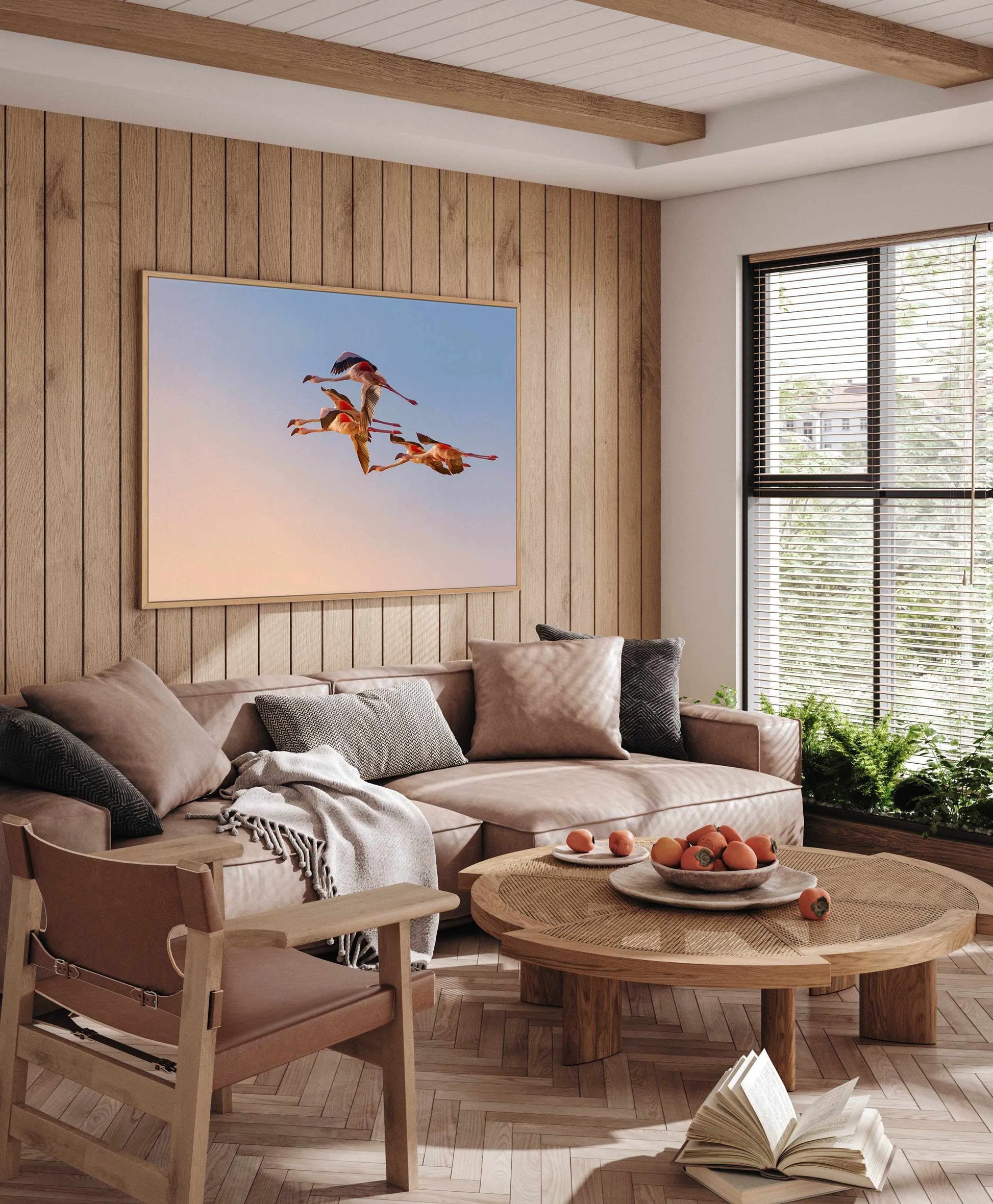 Flamingos in Flight by Phillip Chang | Framed Canvas Art Print from Olive et Oriel where you can shop wallpaper and artworks online