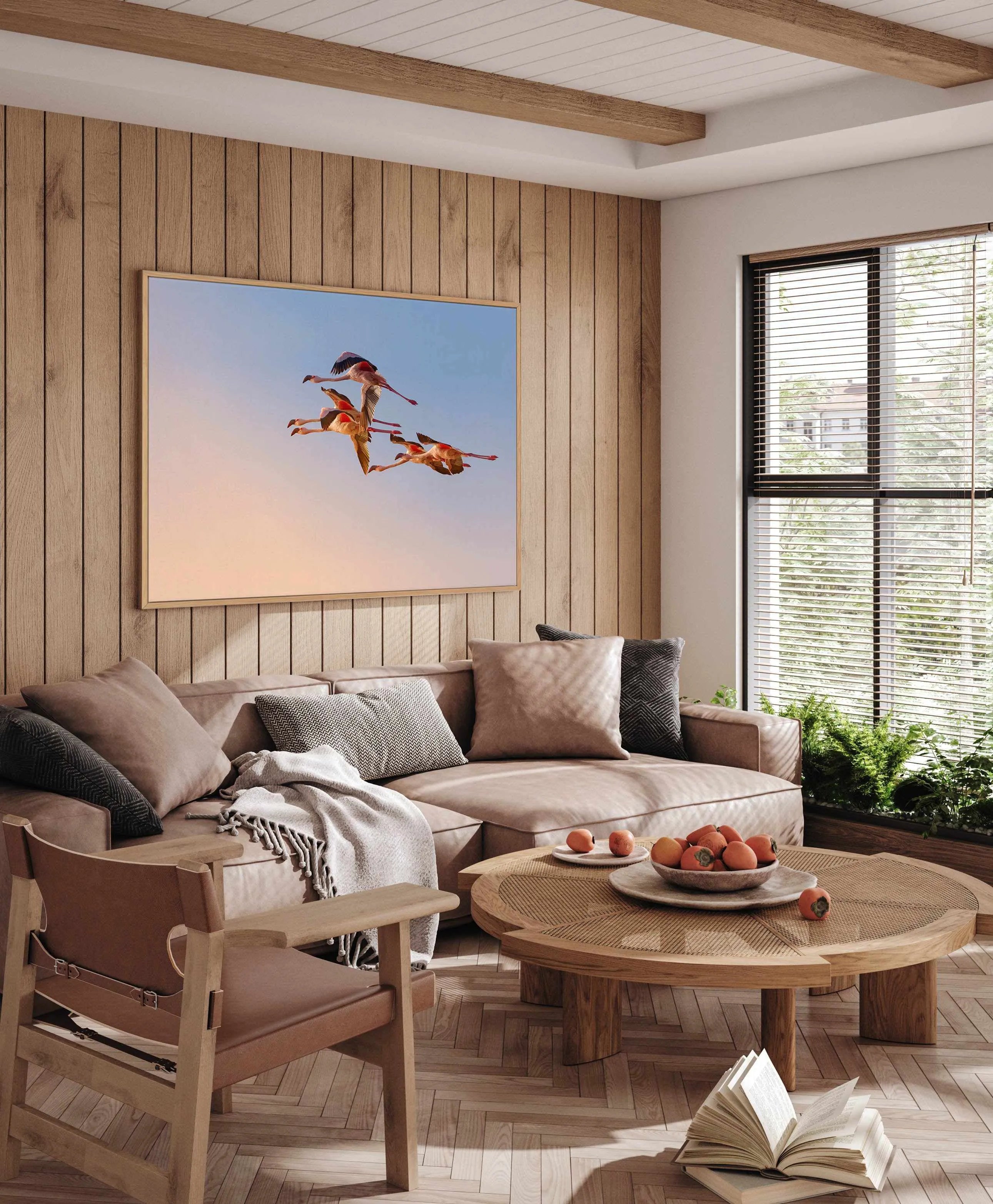 Flamingos in Flight by Phillip Chang | Framed Canvas Art Print from Olive et Oriel where you can shop wallpaper and artworks online