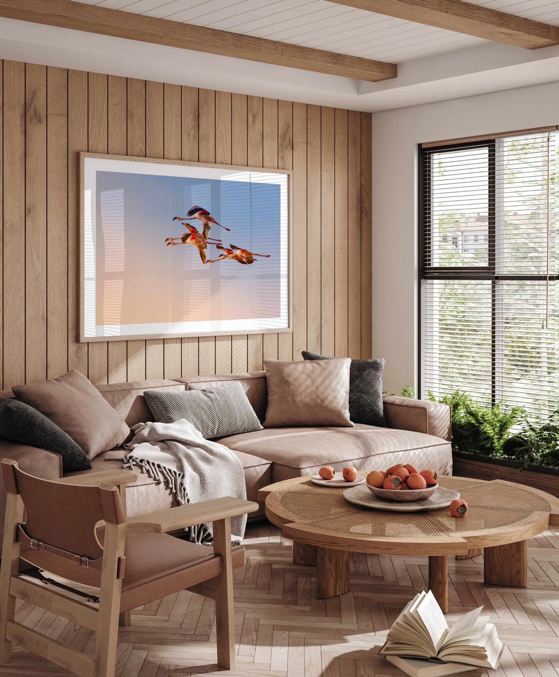 Flamingos in Flight by Phillip Chang Art Print from Olive et Oriel where you can shop wallpaper and artworks online