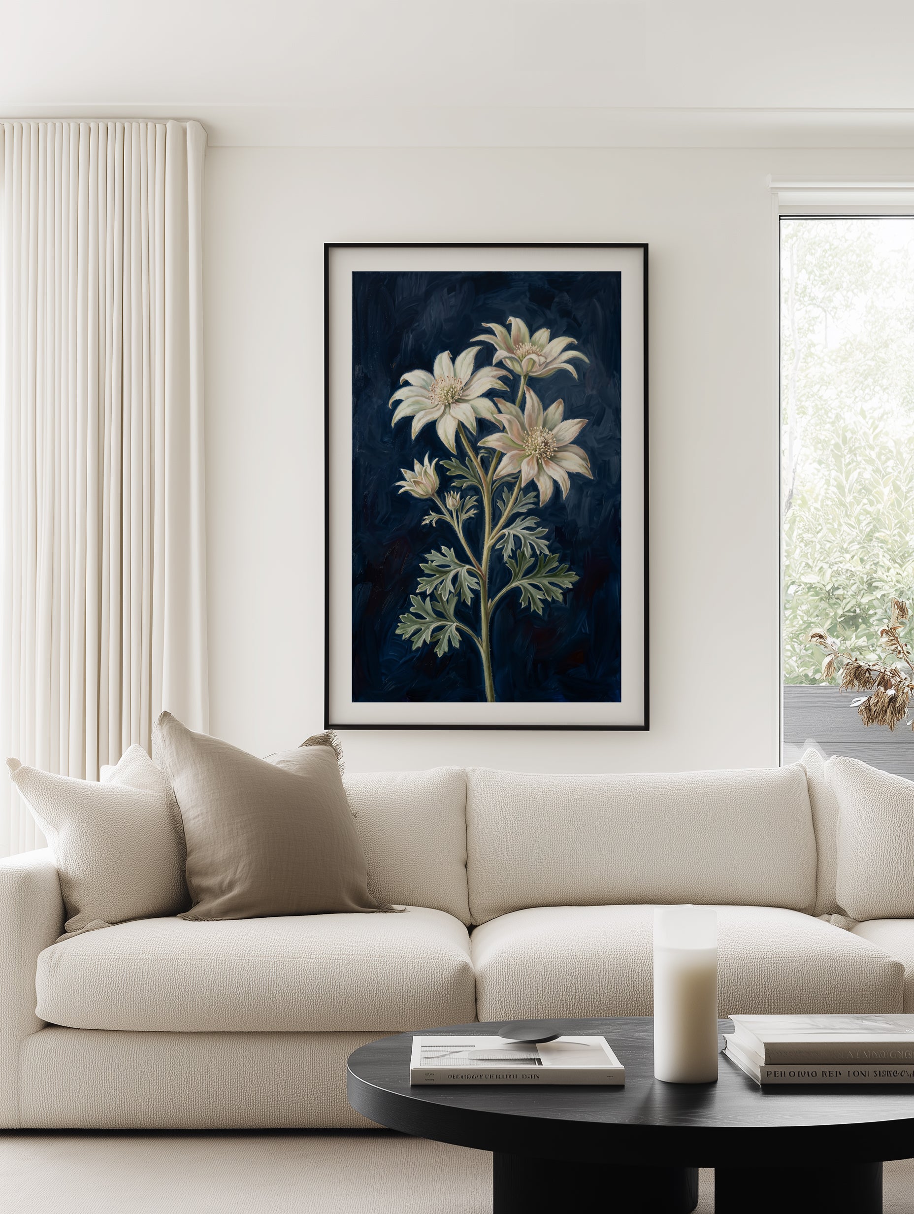 Flannel Flower On Navy Botanicals Study | Art Print
