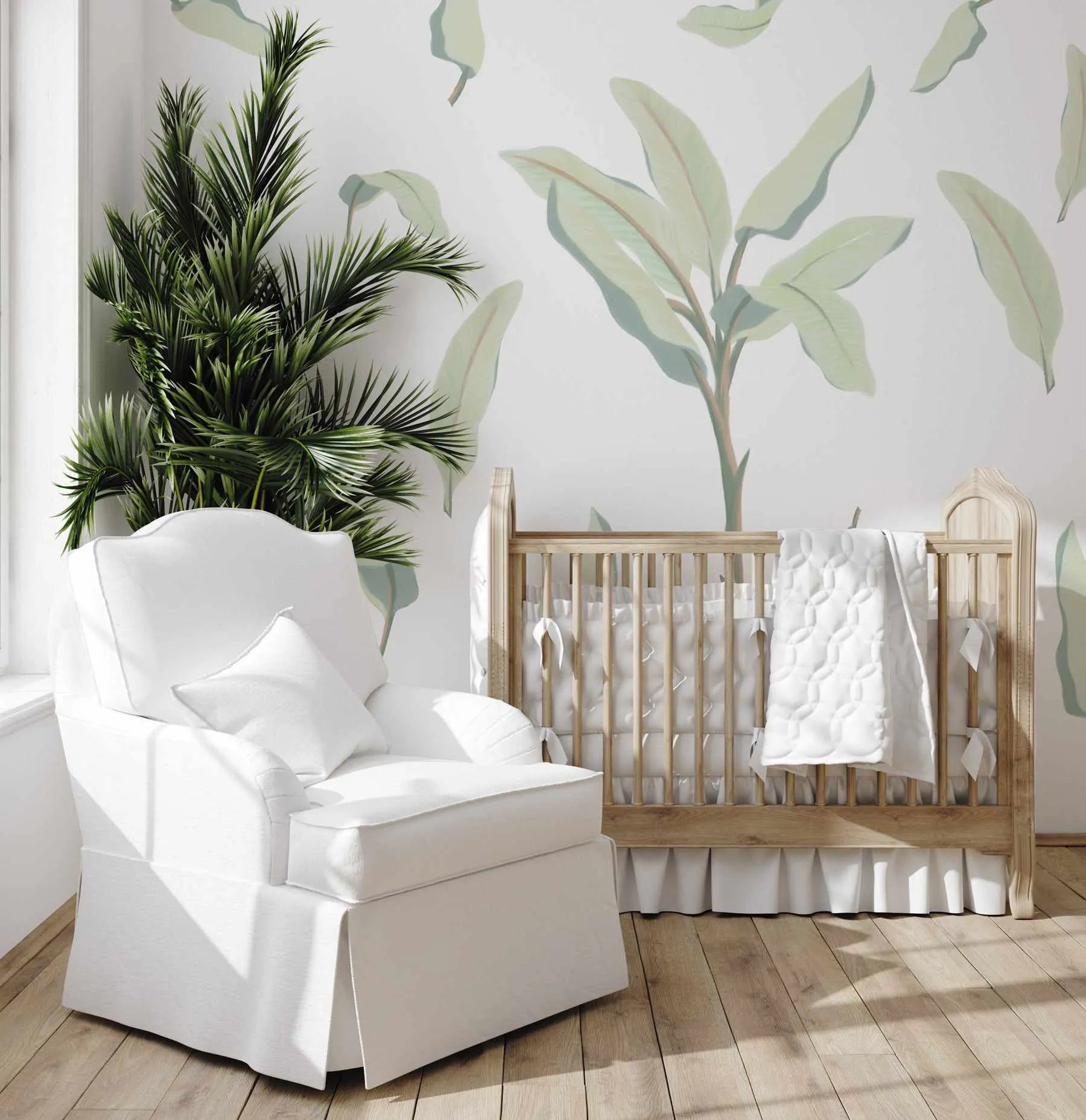 Flat Leaf Palm Wall Decal Set-Decals-Olive et Oriel-Decorate your kids bedroom wall decor with removable wall decals, these fabric kids decals are a great way to add colour and update your children's bedroom. Available as girls wall decals or boys wall decals, there are also nursery decals.
