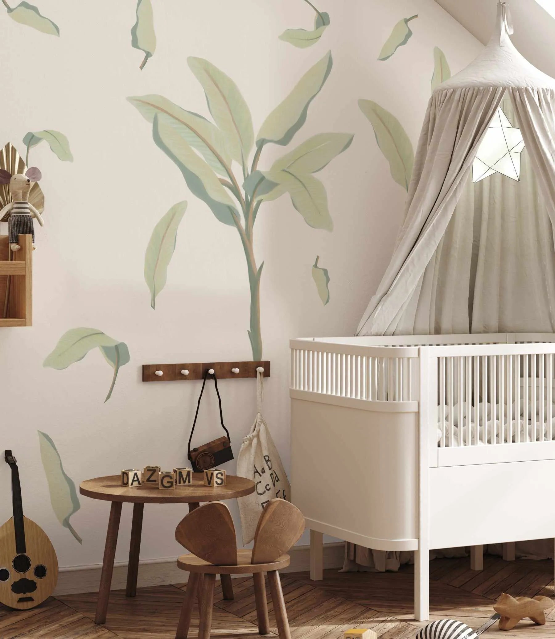Flat Leaf Palm Wall Decal Set-Decals-Olive et Oriel-Decorate your kids bedroom wall decor with removable wall decals, these fabric kids decals are a great way to add colour and update your children's bedroom. Available as girls wall decals or boys wall decals, there are also nursery decals.