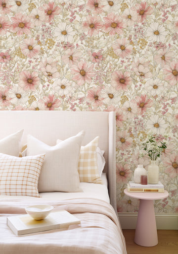 Fleur Amour in Pink Wallpaper from Olive et Oriel where you can shop wallpaper and artworks online