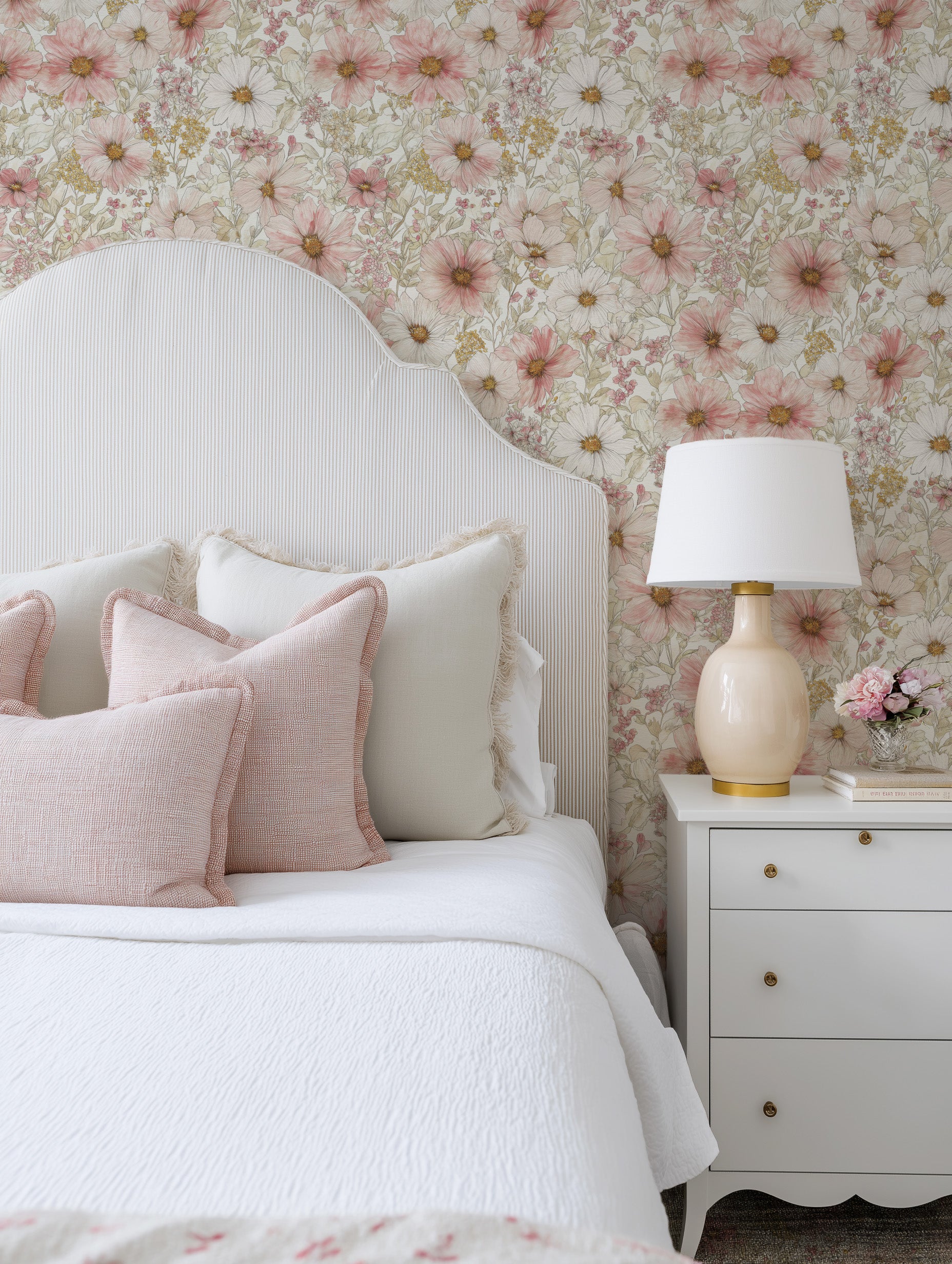 Fleur Amour in Pink Wallpaper from Olive et Oriel where you can shop wallpaper and artworks online