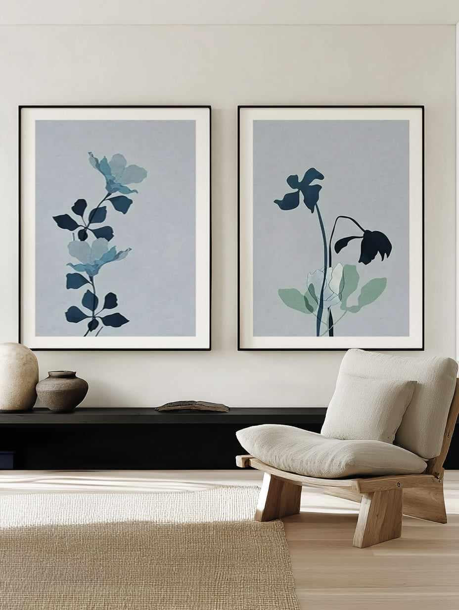 Fleur Graphique Blue I & II Art Print Set of 2 | Matching Wall Art from Olive et Oriel where you can shop wallpaper and artworks online