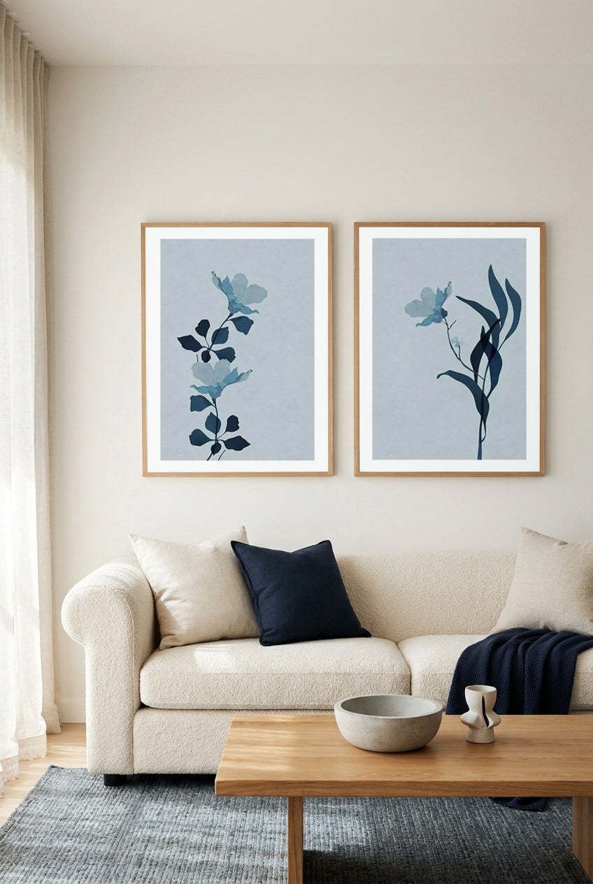 Fleur Graphique Blue I & III Art Print Set of 2 | Matching Wall Art