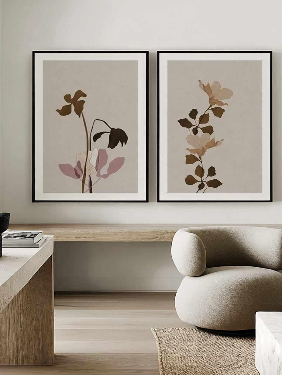 Fleur Graphique Brown I & II Art Print Set of 2 | Matching Wall Art from Olive et Oriel where you can shop wallpaper and artworks online
