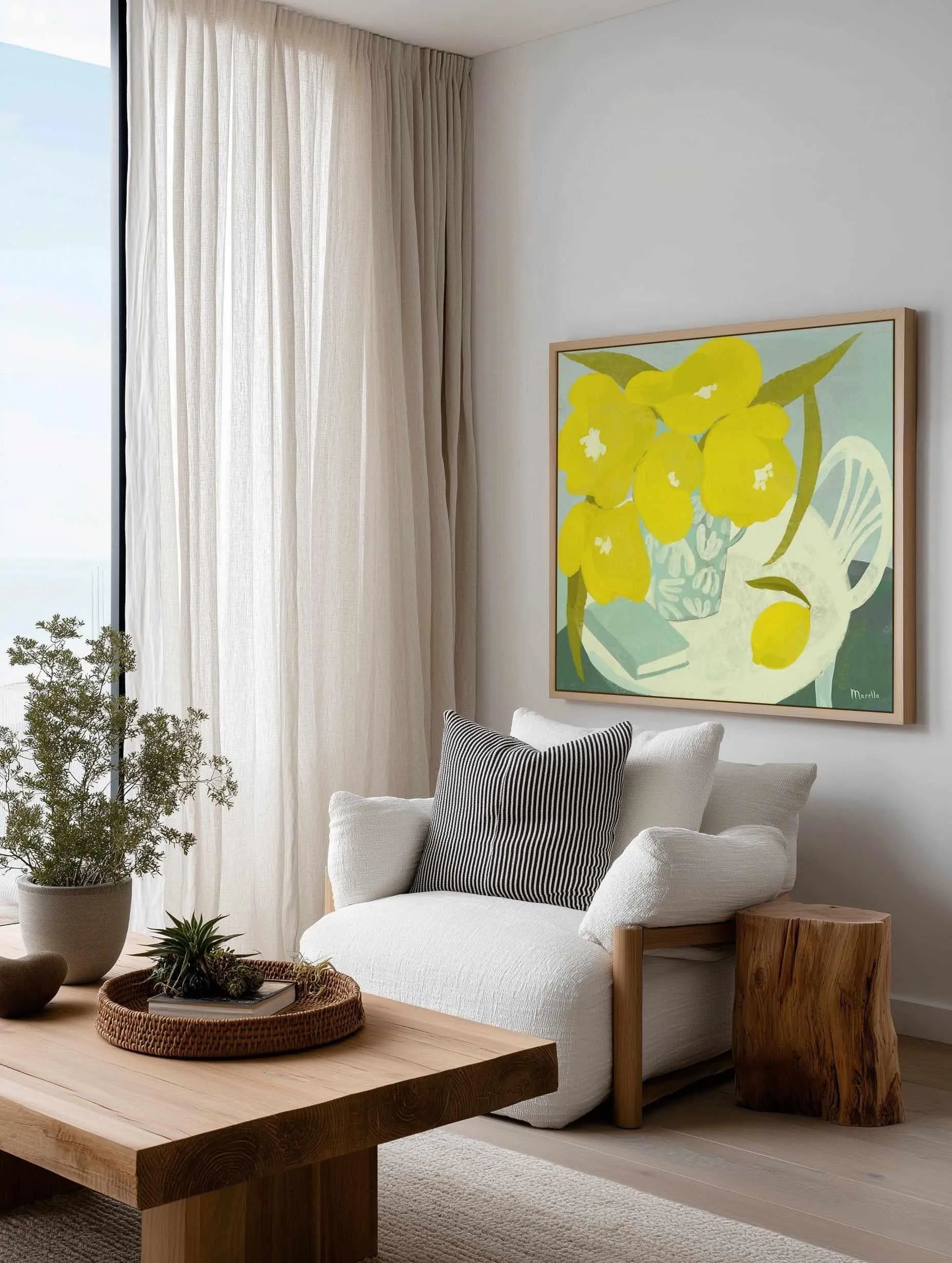 Fleurs Citron Et Livre Still Life by Marco Marella | Framed Canvas Art Print from Olive et Oriel where you can shop wallpaper and artworks online