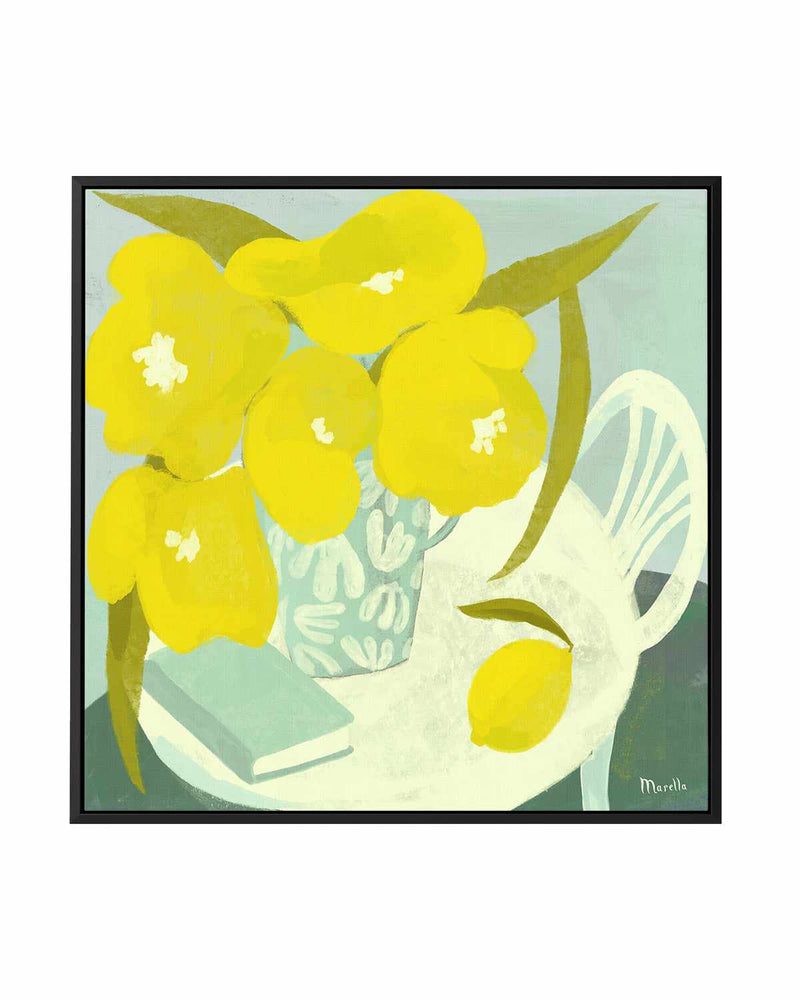 Fleurs Citron Et Livre Still Life by Marco Marella | Framed Canvas Art Print