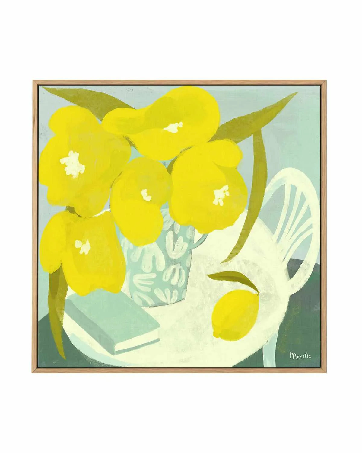 Fleurs Citron Et Livre Still Life by Marco Marella | Framed Canvas Art Print from Olive et Oriel where you can shop wallpaper and artworks online