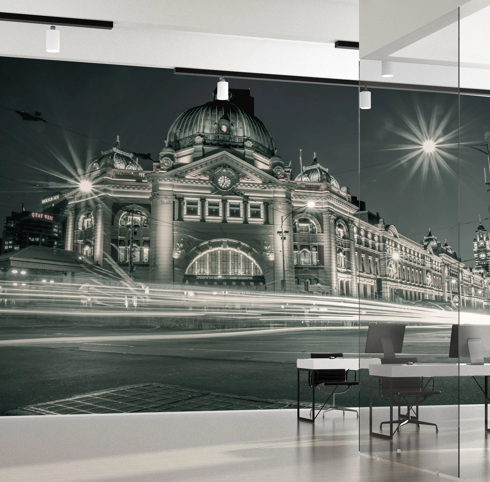 Flinders Street at Night | Melbourne Photo Mural Wallpaper from Olive et Oriel where you can shop wallpaper and artworks online