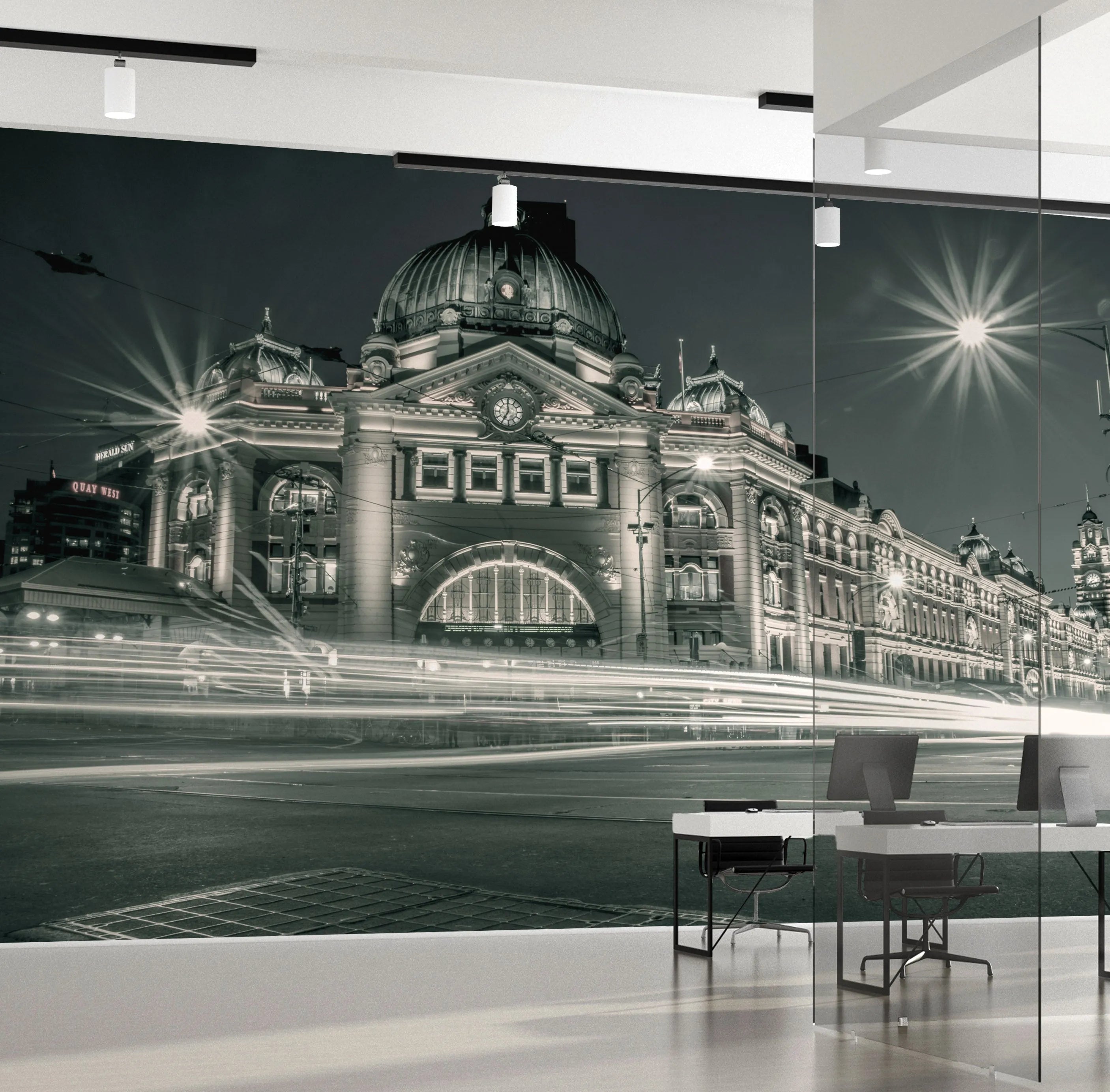 Flinders Street at Night | Melbourne Photo Mural Wallpaper from Olive et Oriel where you can shop wallpaper and artworks online