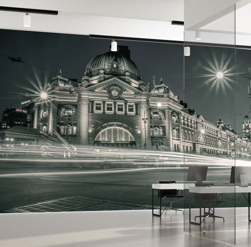 Flinders Street at Night | Melbourne Photo Mural Wallpaper from Olive et Oriel where you can shop wallpaper and artworks online
