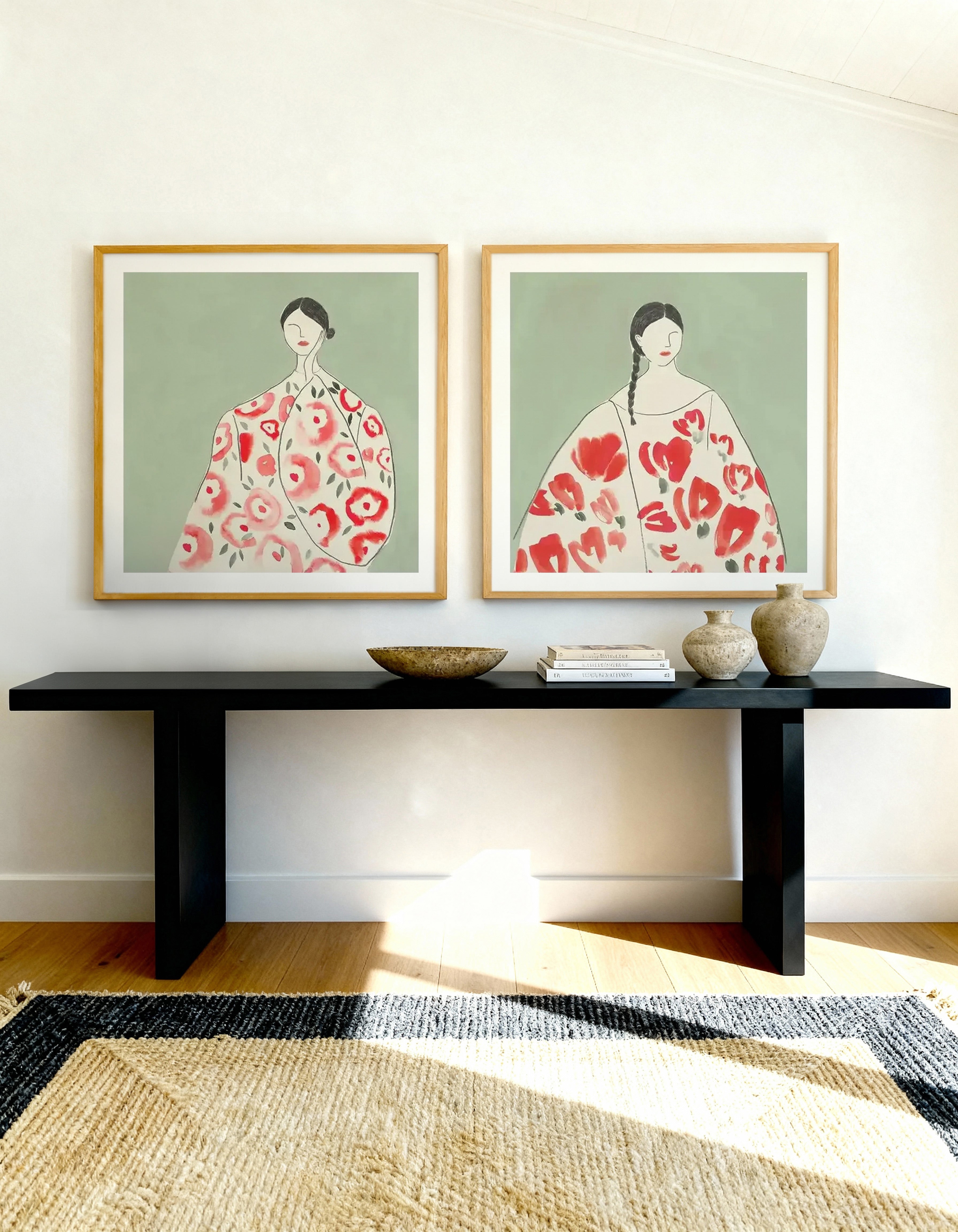 Floral Woman I & II Art Print Set of 2 | Matching Wall Art