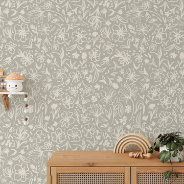 Florets Sage Green Wallpaper-Wallpaper-Buy Australian Removable Wallpaper Now Sage Green Wallpaper Peel And Stick Wallpaper Online At Olive et Oriel Custom Made Wallpapers Wall Papers Decorate Your Bedroom Living Room Kids Room or Commercial Interior