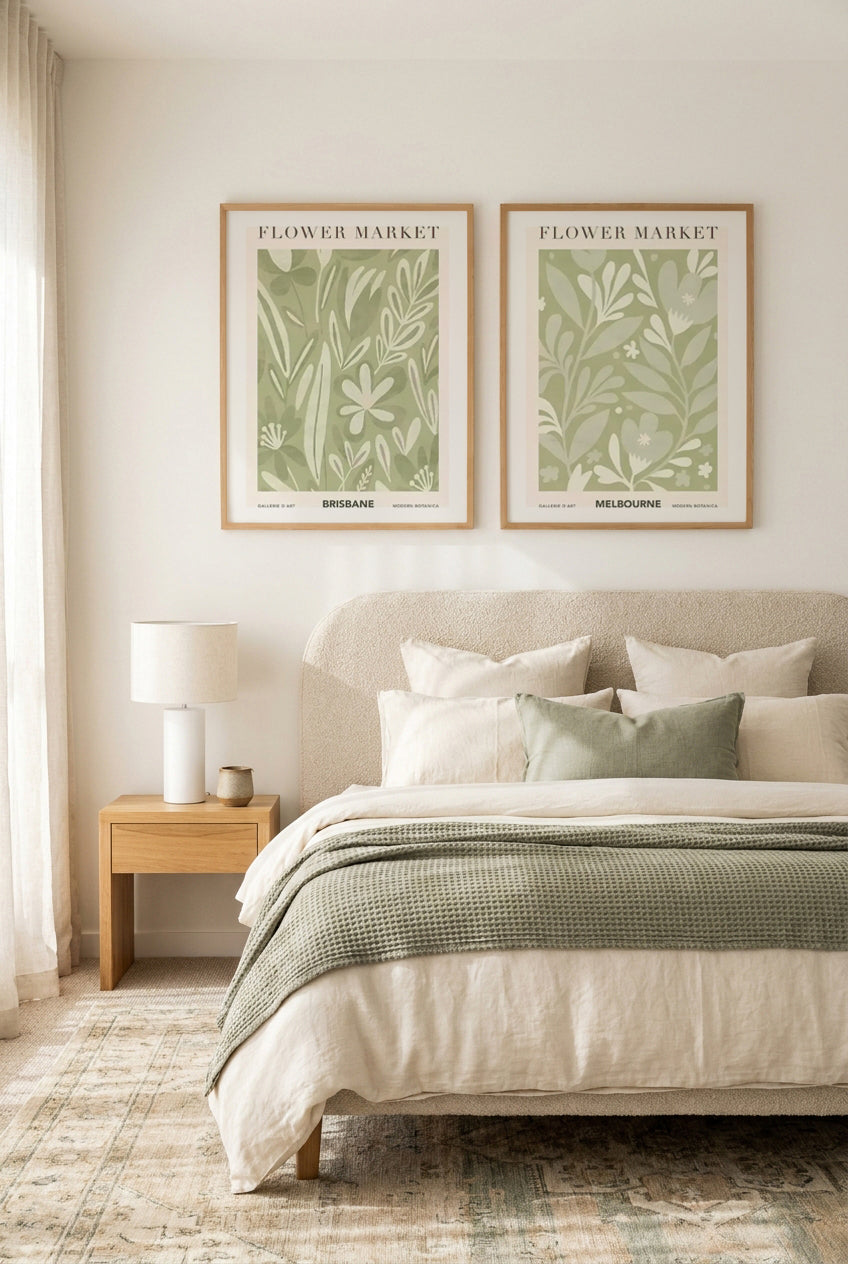 Flower Market Brisbane & Melbourne Art Print Set of 2 | Matching Wall Art