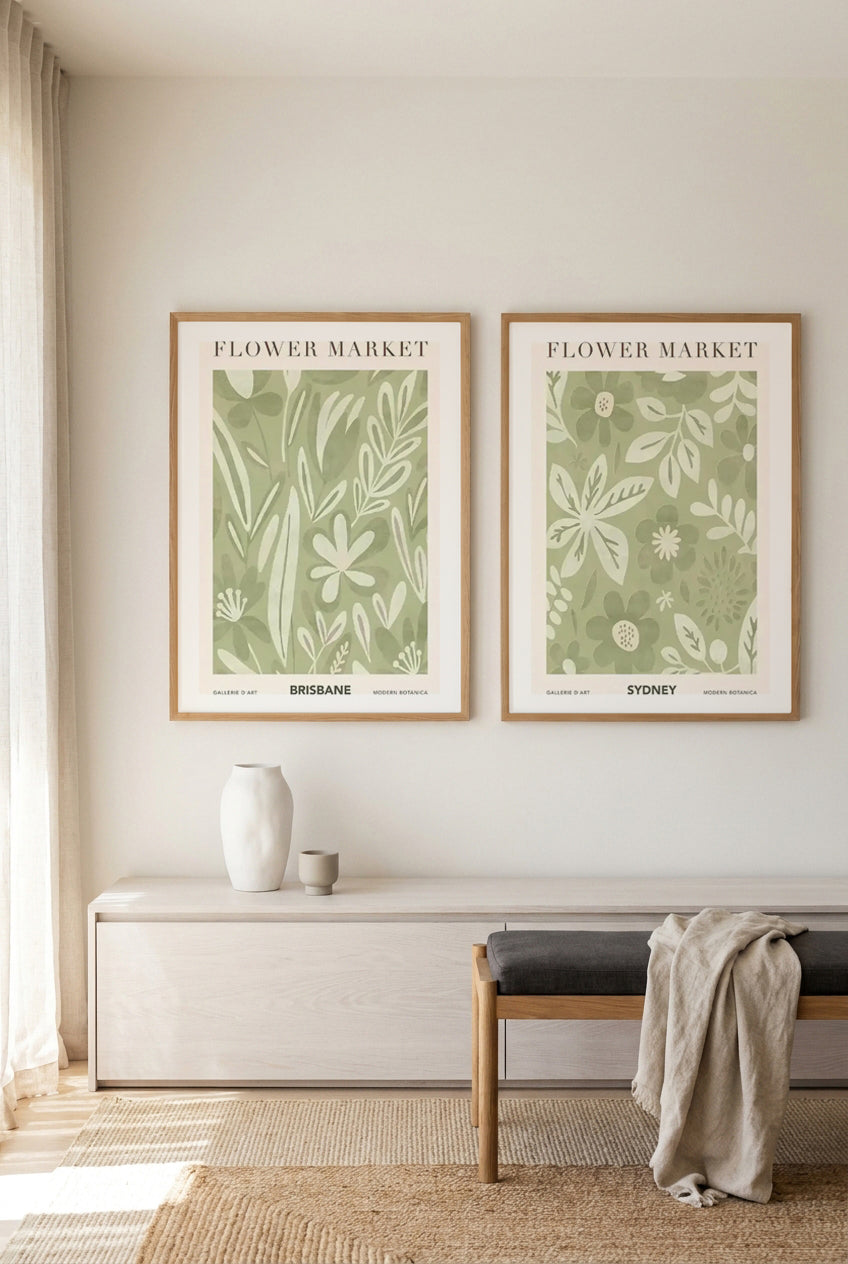 Flower Market Brisbane & Sydney Art Print Set of 2 | Matching Wall Art