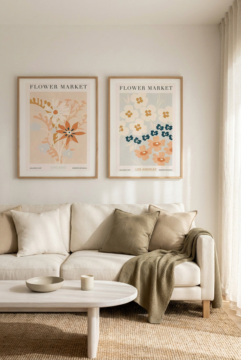 Flower Market Chicago & Los Angeles Art Print Set of 2 | Matching Wall Art