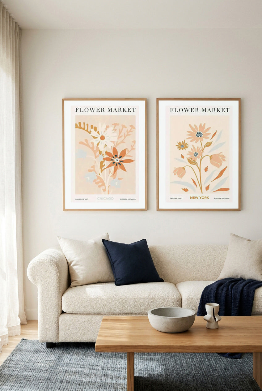Flower Market Chicago & New York Art Print Set of 2 | Matching Wall Art