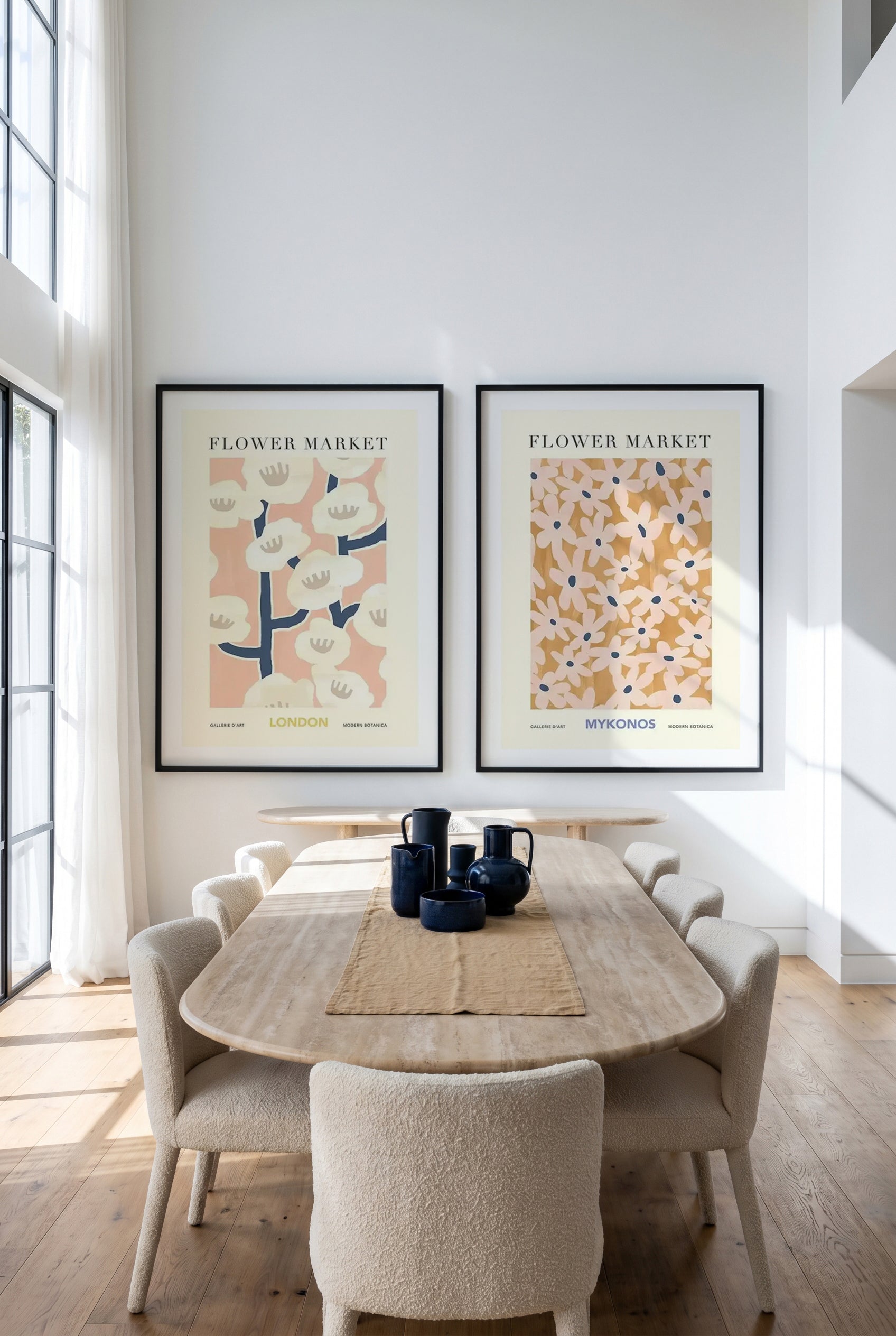 Flower Market London & Mykonos Art Print Set of 2 | Matching Wall Art