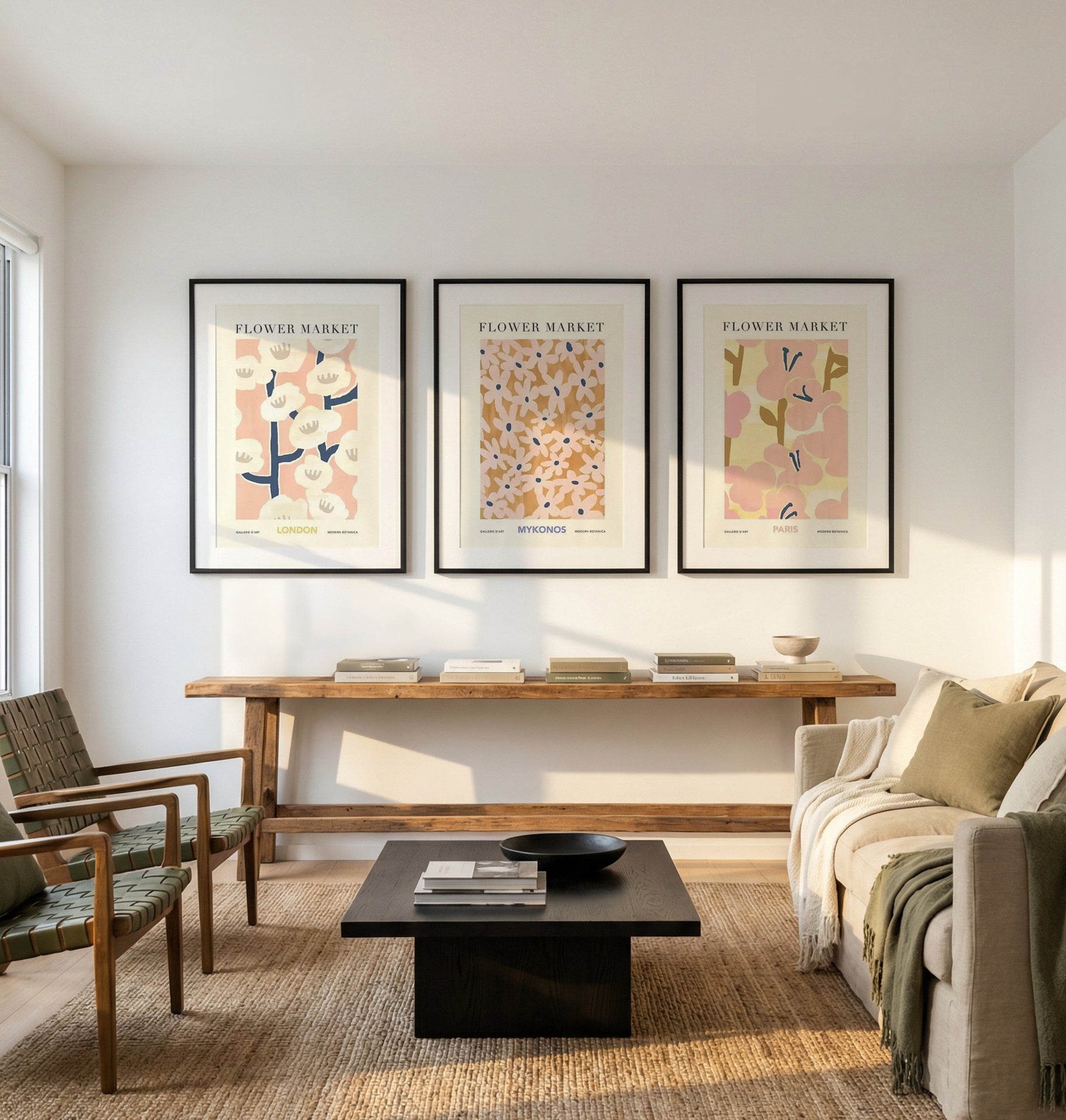 Flower Market London, Mykonos & Paris | 3 Piece Wall Art Set