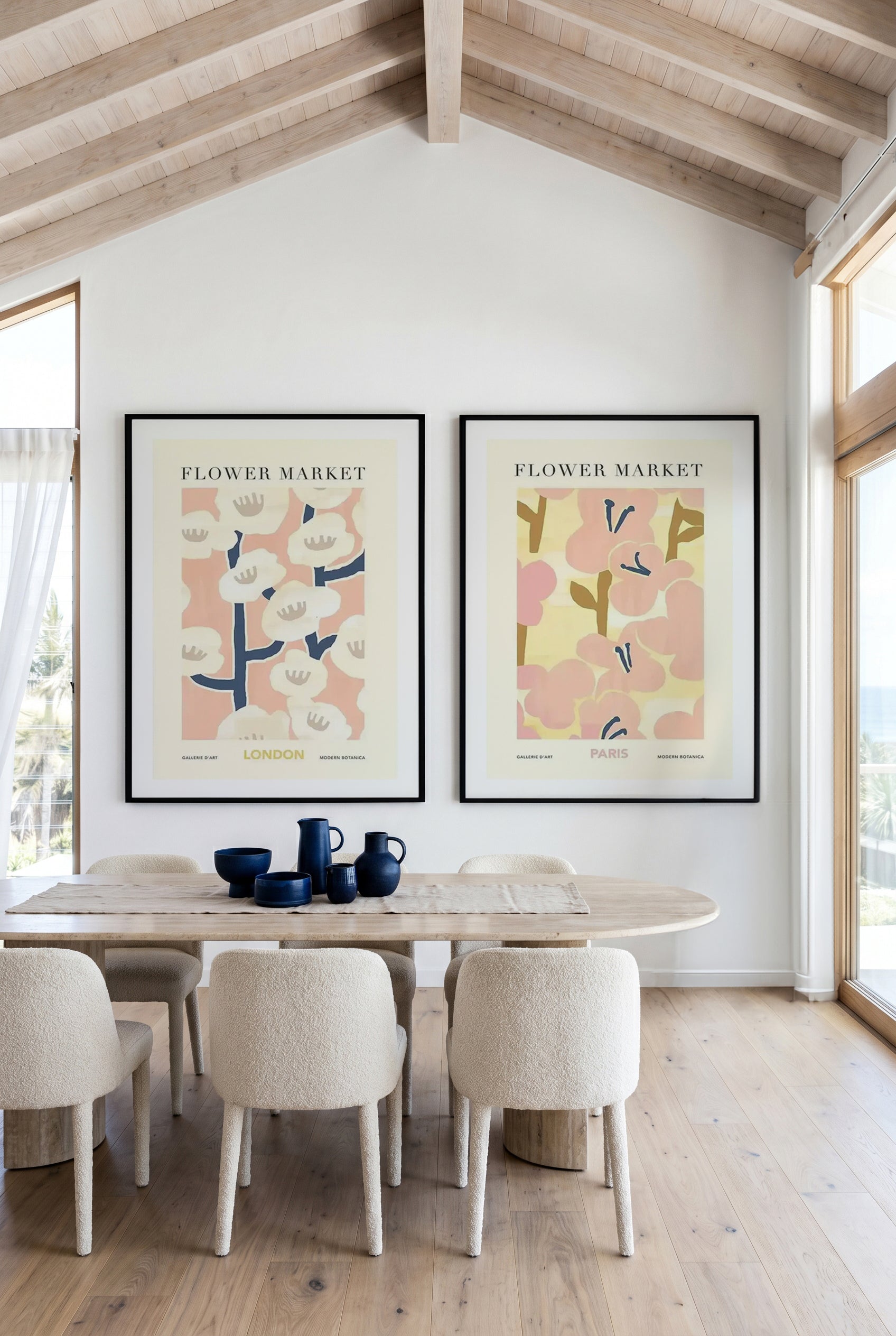 Flower Market London & Paris Art Print Set of 2 | Matching Wall Art
