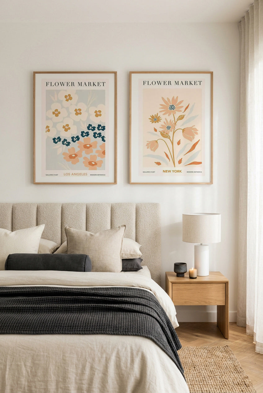 Flower Market Los Angeles & New York Art Print Set of 2 | Matching Wall Art