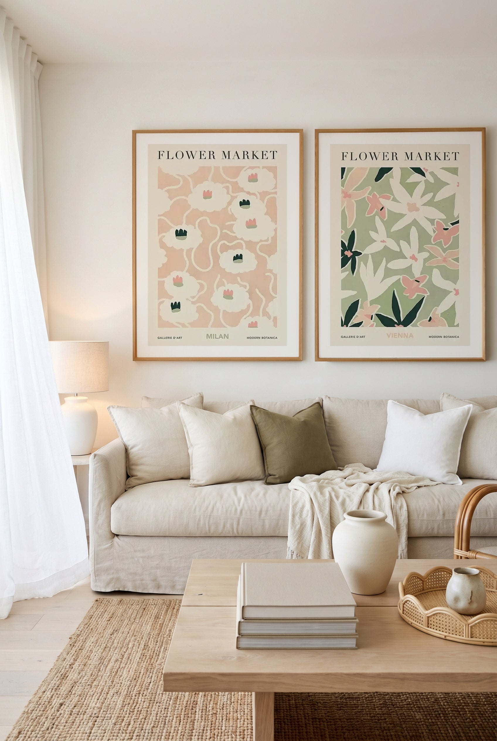 Flower Market Milan & Vienna Art Print Set of 2 | Matching Wall Art