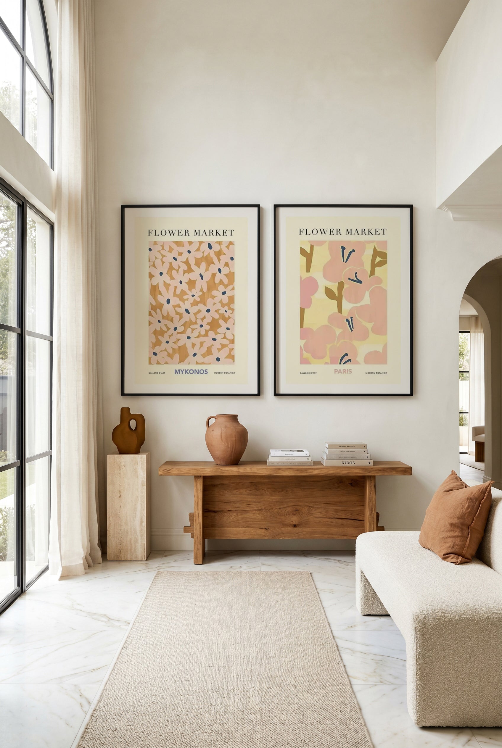 Flower Market Mykonos & Paris Art Print Set of 2 | Matching Wall Art