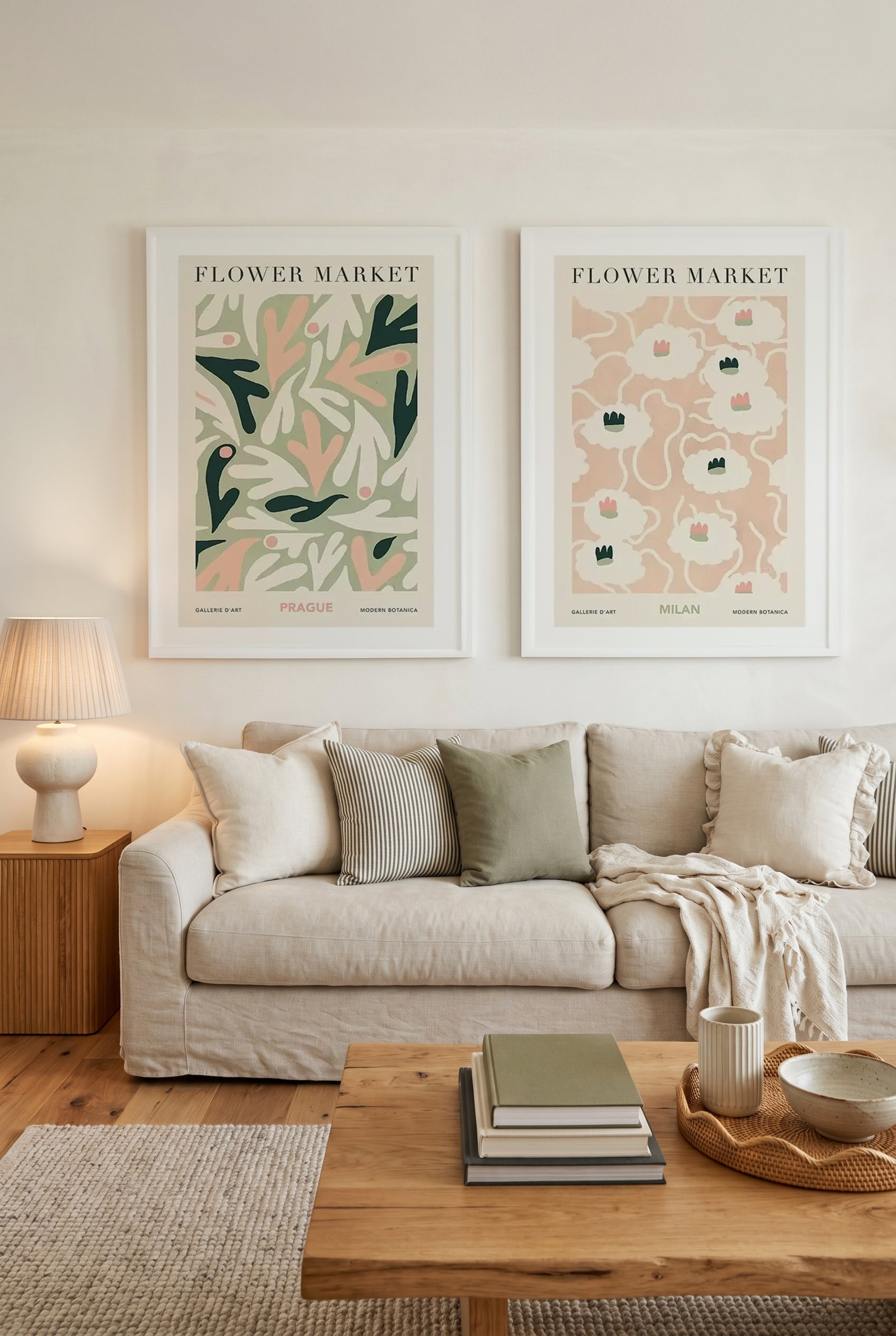 Flower Market Prague & Milan Art Print Set of 2 | Matching Wall Art