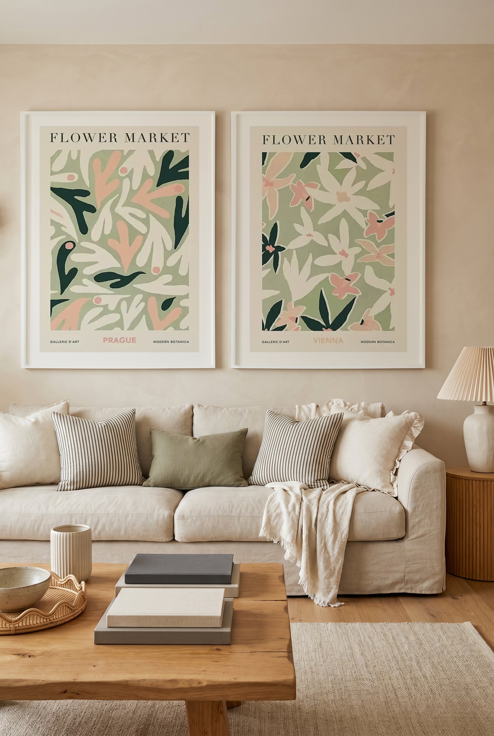 Flower Market Prague & Vienna Art Print Set of 2 | Matching Wall Art