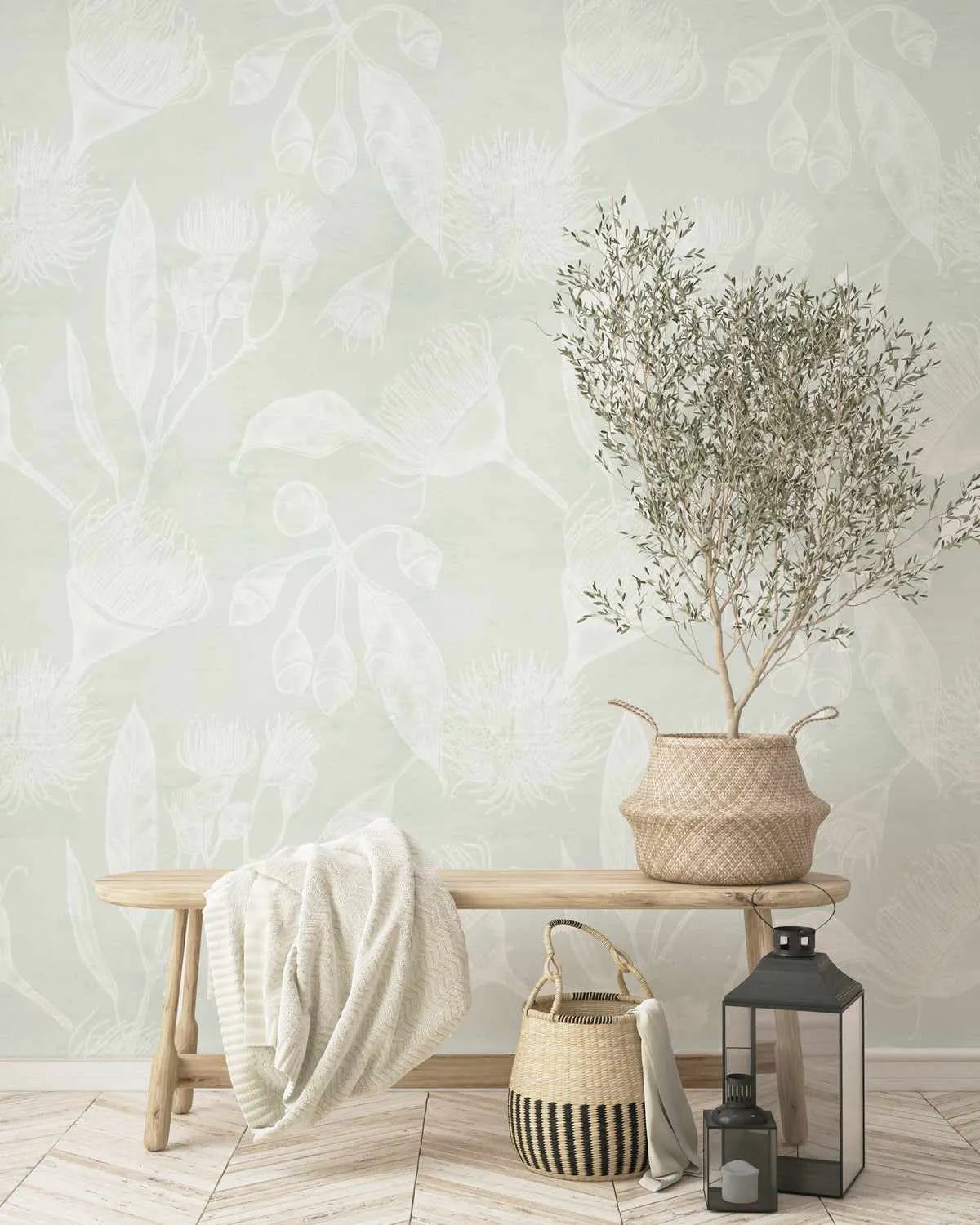 Flowering Gum in Neutral Wallpaper-Wallpaper-Buy Australian Removable Wallpaper Now Sage Green Wallpaper Peel And Stick Wallpaper Online At Olive et Oriel Custom Made Wallpapers Wall Papers Decorate Your Bedroom Living Room Kids Room or Commercial Interior