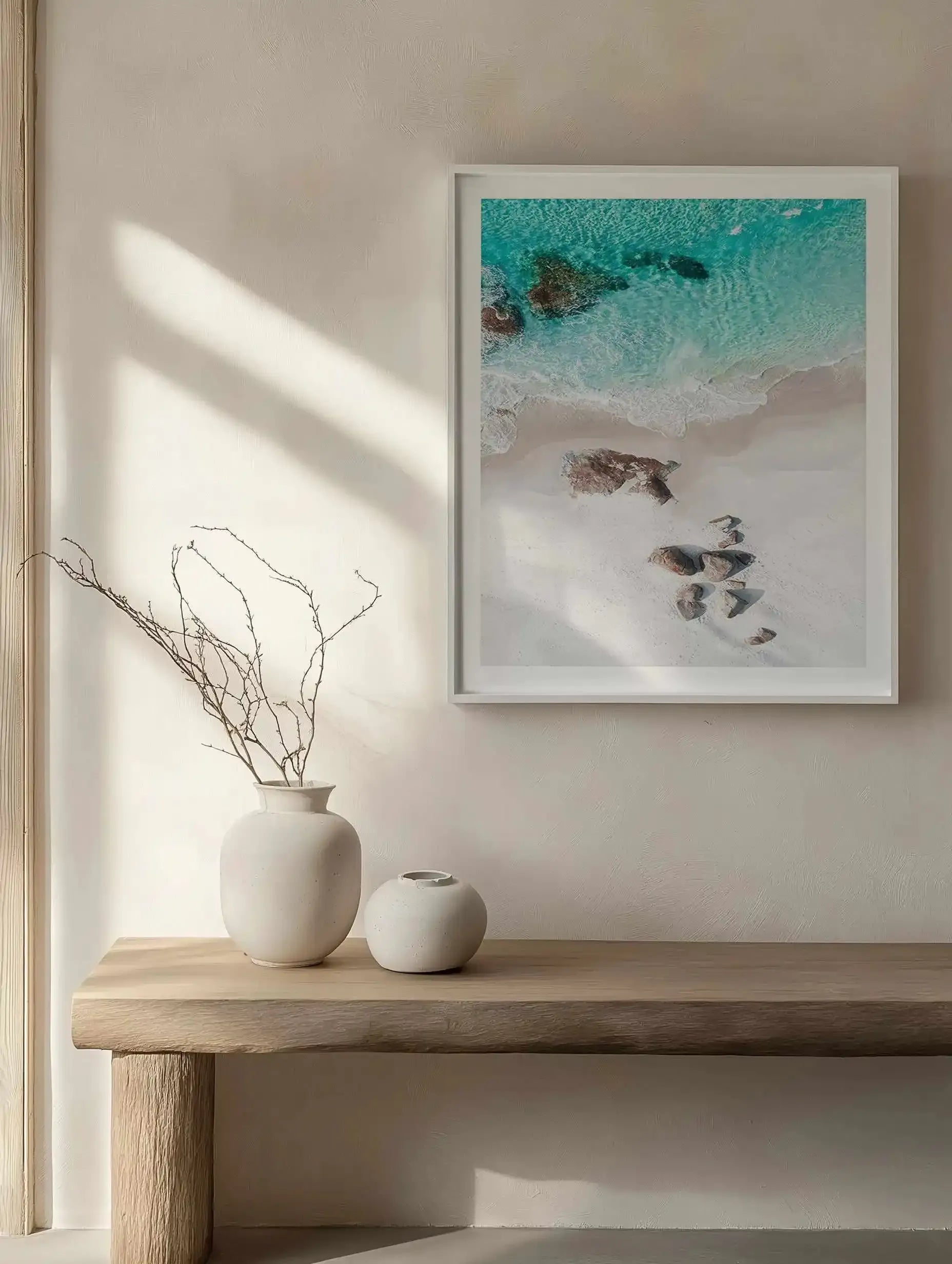 Footprints in the Sand Lights Beach, Denmark | Aerial Photo Wall Art Print from Olive et Oriel where you can shop wallpaper and artworks online