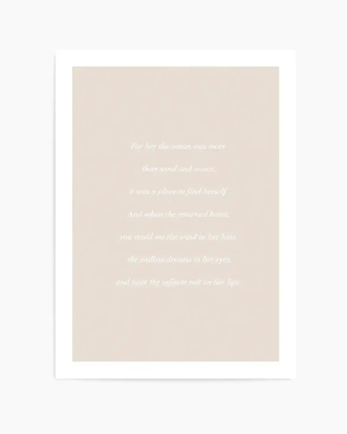 'For her, the Ocean' Poem Art Print from Olive et Oriel where you can shop wallpaper and artworks online