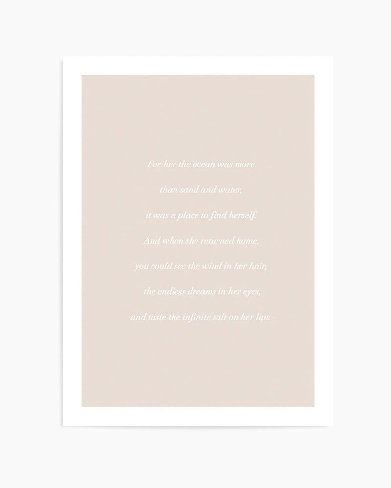 'For her, the Ocean' Poem Art Print