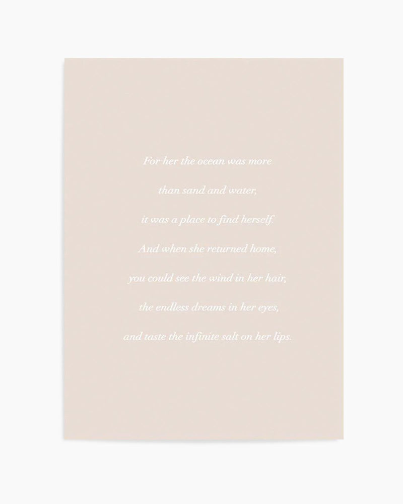 'For her, the Ocean' Poem Art Print