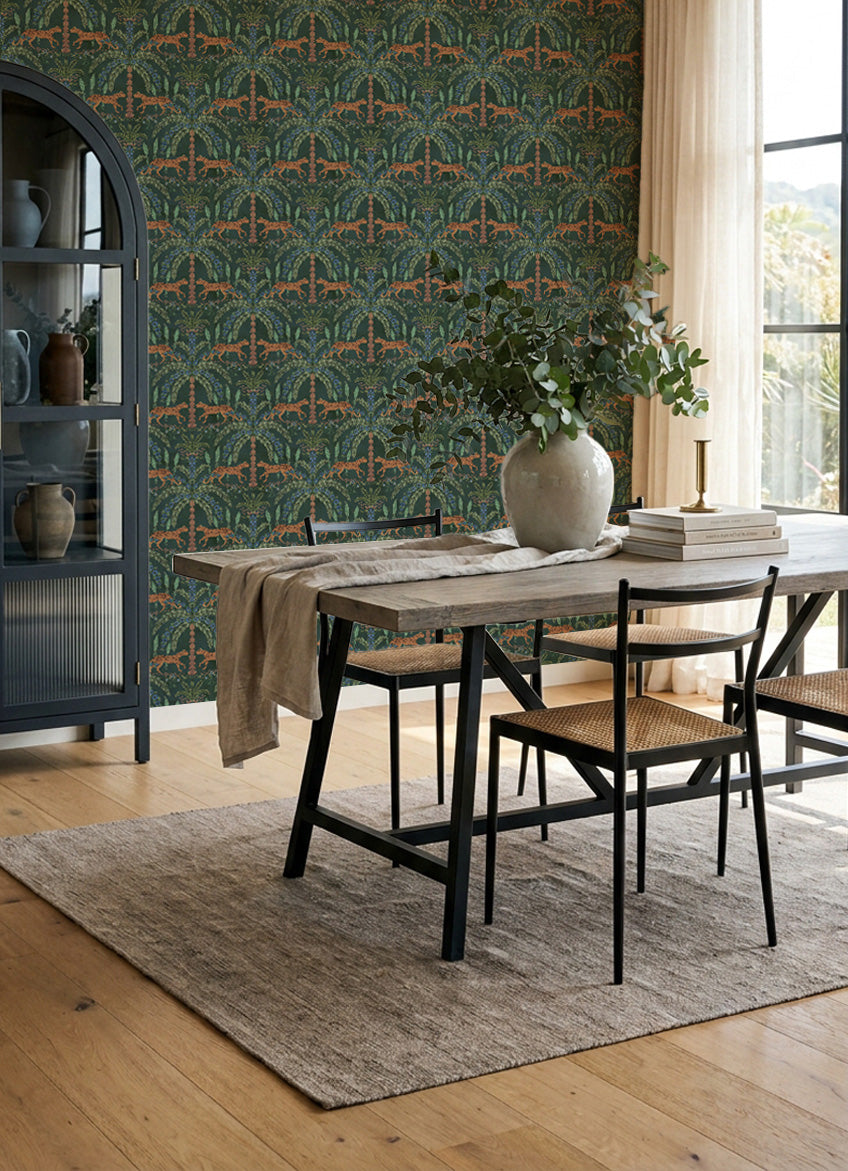 Boheme Cheetah in Forest Green Wallpaper