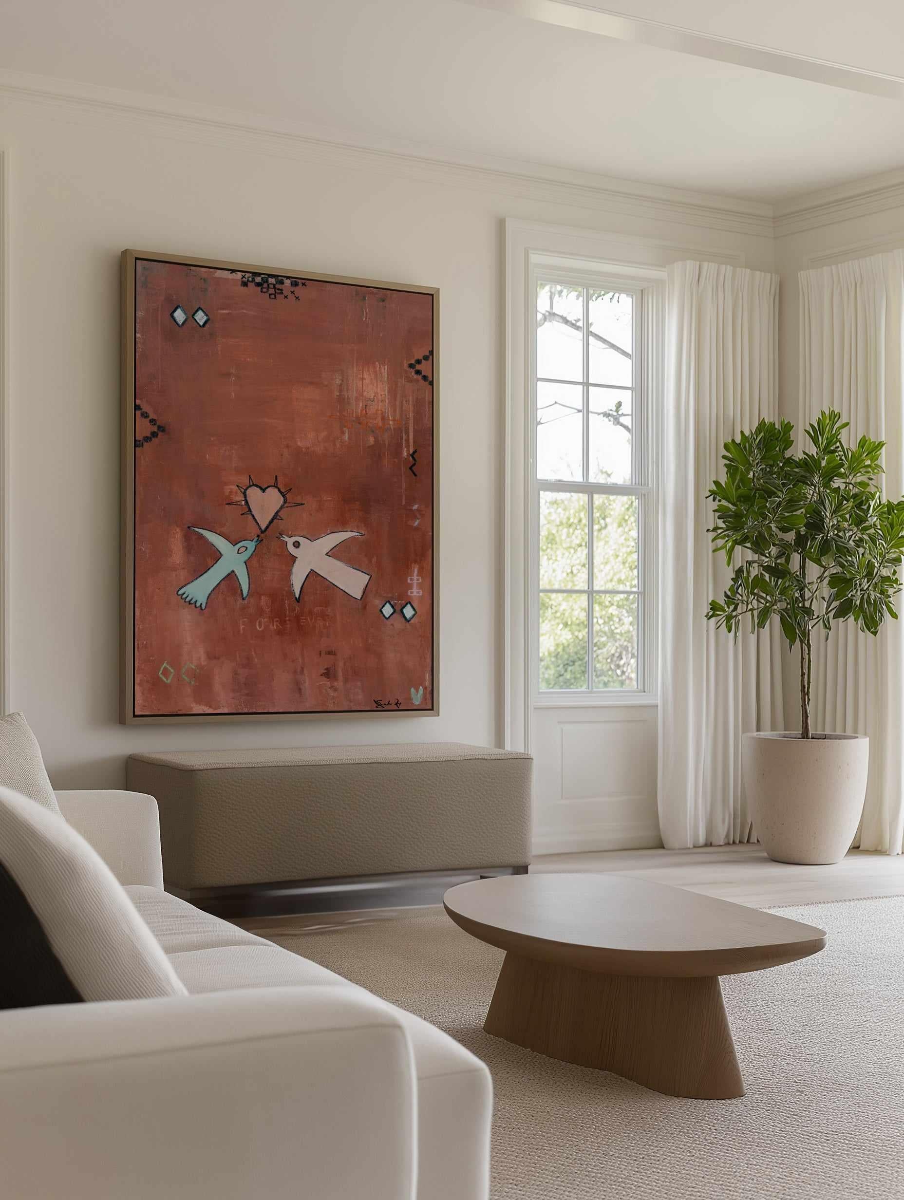 Forever Love Birds by Jackie Green | Framed Canvas Art Print from Olive et Oriel where you can shop wallpaper and artworks online