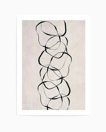 Forme D'objet II Art Print featuring a vertical composition of six organic, biomorphic shapes stacked in a column against a cream-colored background. Each shape is outlined with bold black lines and thin gray lines, creating a sense of movement and fluidity. The forms suggest abstract cellular or botanical structures. The artwork is displayed with a white border on a light textured background.