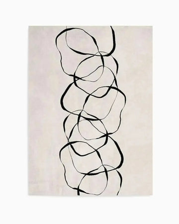Forme D'objet II Art Print featuring a vertical composition of six organic, rounded rectangular shapes stacked and interlocked down the center of a cream-colored background. Thin black lines outline each form, with thicker black curved lines creating connections and intersections between the shapes. The design has a minimalist, abstract quality with a subtle, aged paper texture and neutral beige tone overall.