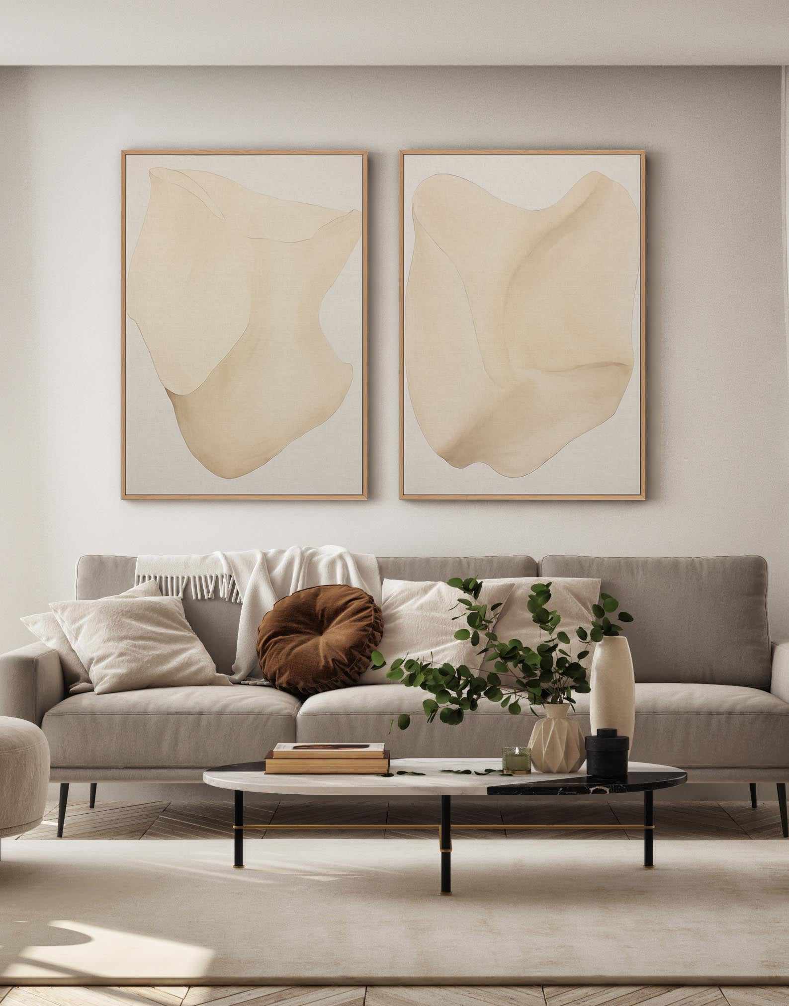 Formes Organiques Neutres II | Framed Canvas Art Print