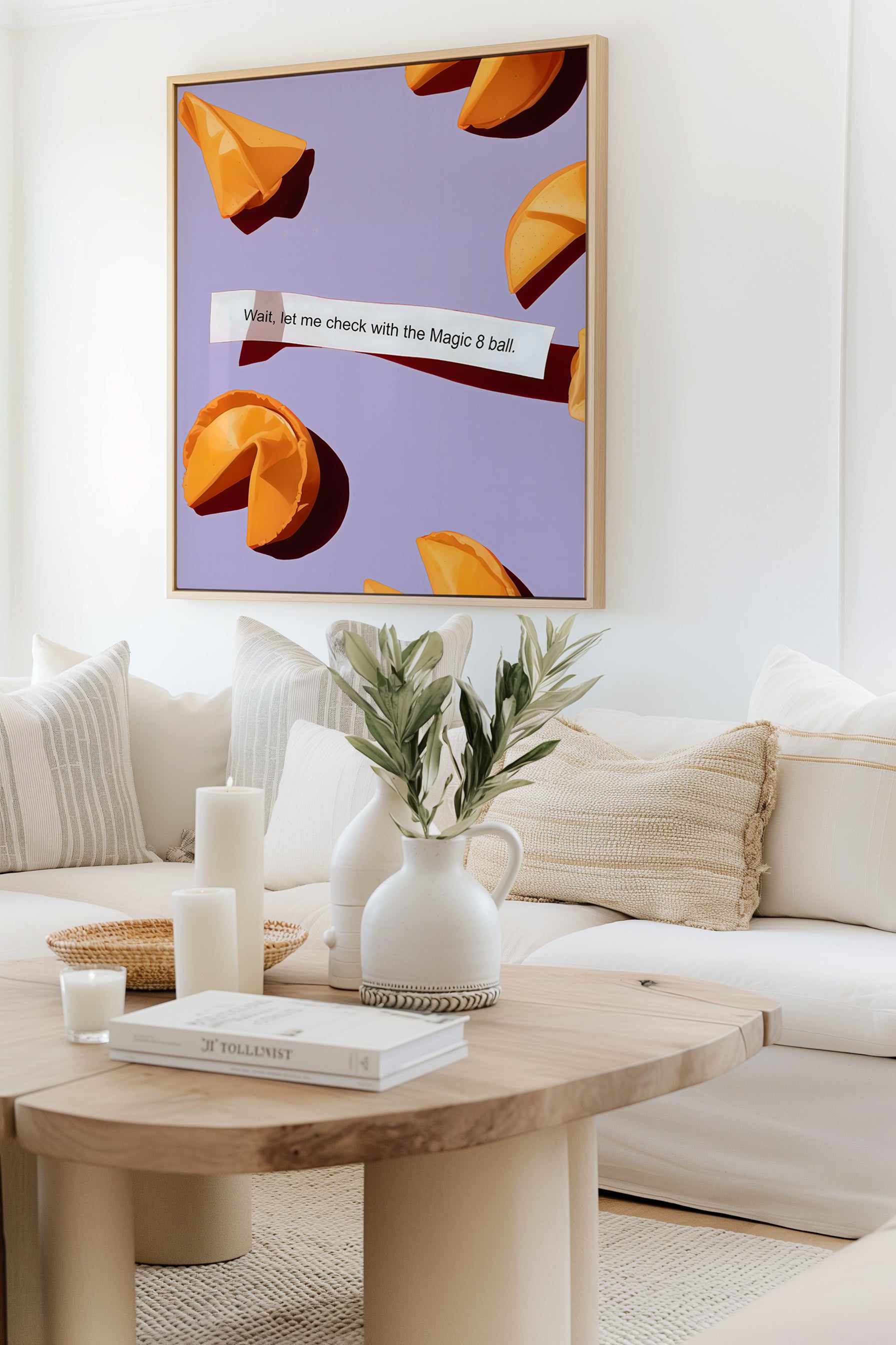 Fortune Cookie and the Magic 8 Ball | Framed Canvas Art Print from Olive et Oriel where you can shop wallpaper and artworks online