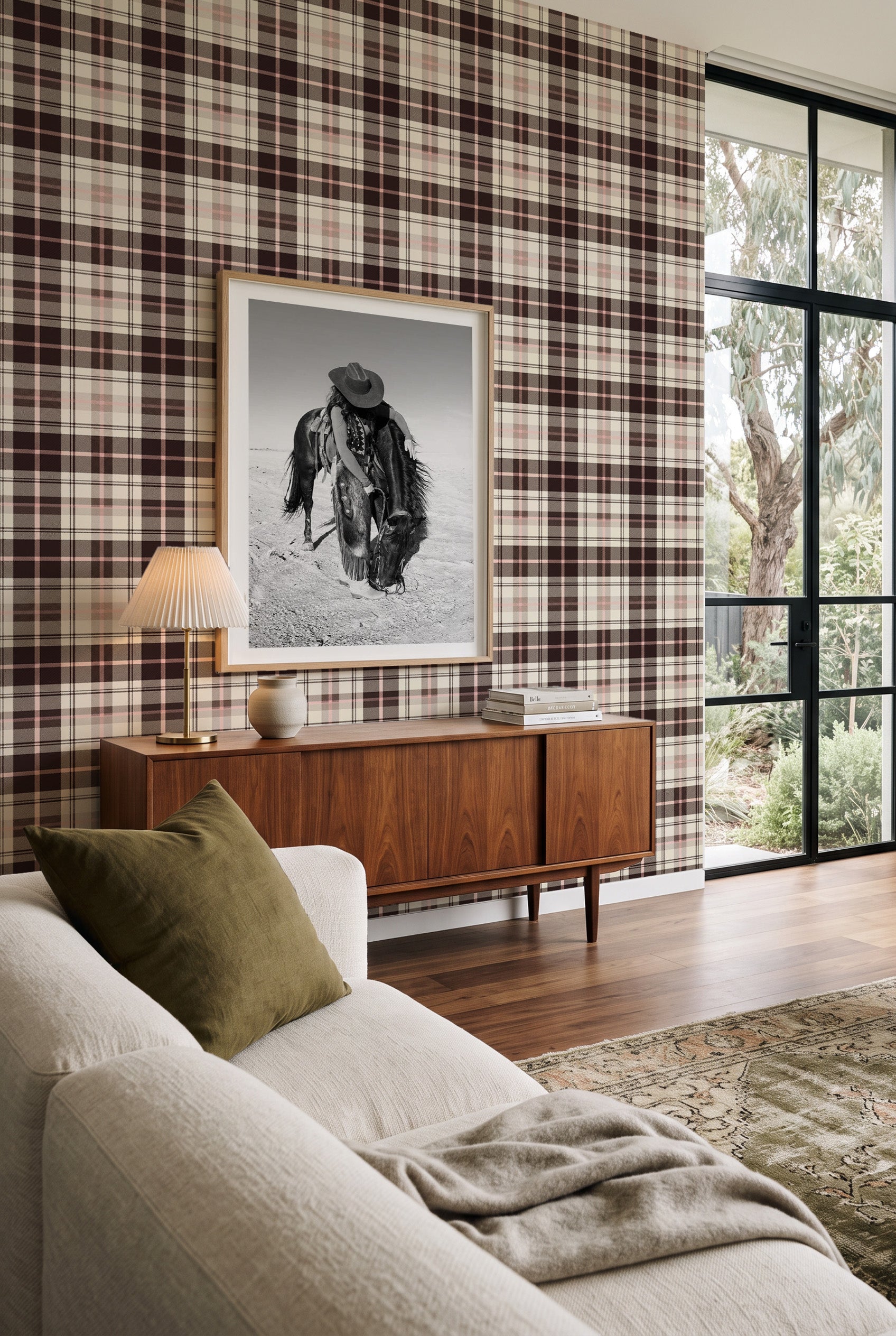 Foxwood Tartan in Brown & Pink Wallpaper