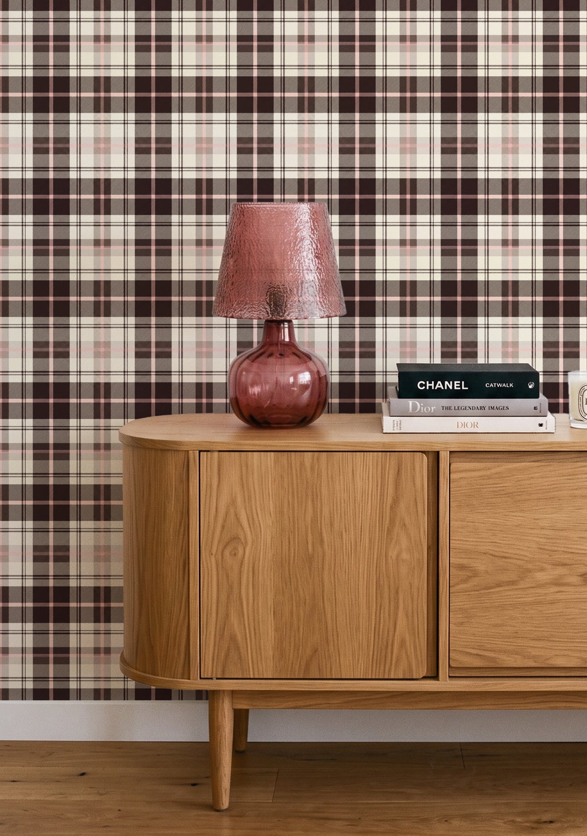 Foxwood Tartan in Brown & Pink Wallpaper