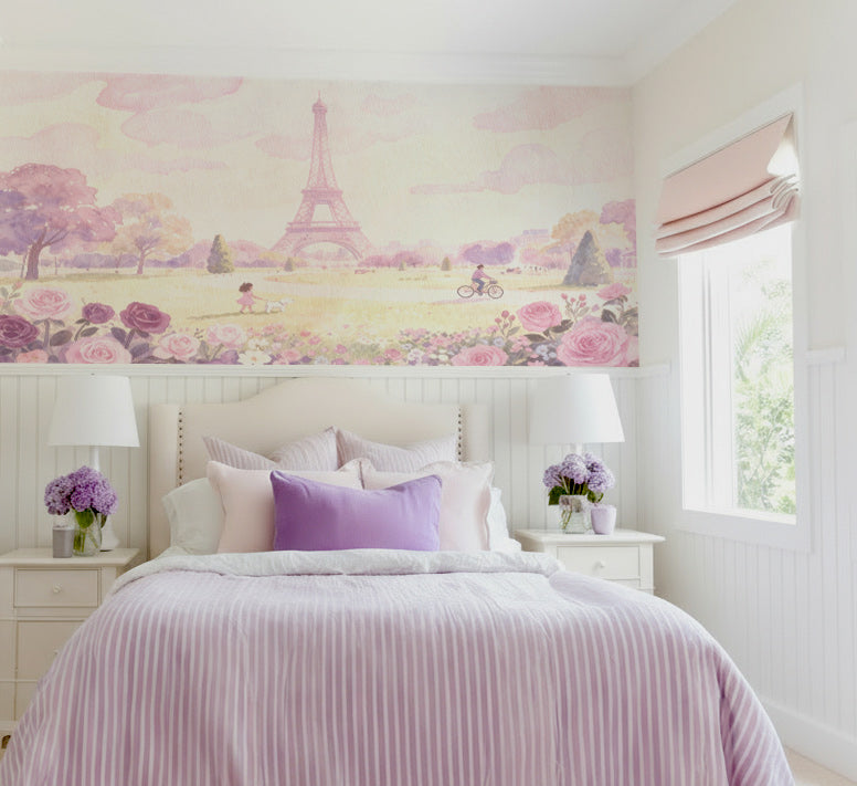 La Vie en Rose Parisian Wallpaper from Olive et Oriel where you can shop wallpaper and artworks online