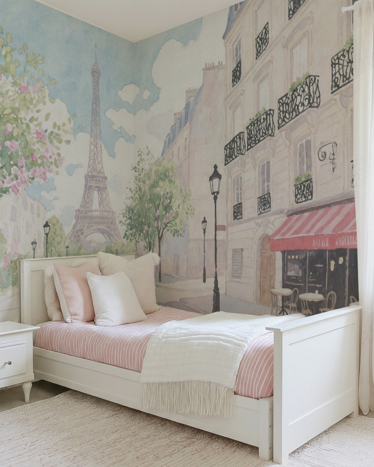Parisian Streets in Watercolour Mural Wallpaper from Olive et Oriel where you can shop wallpaper and artworks online