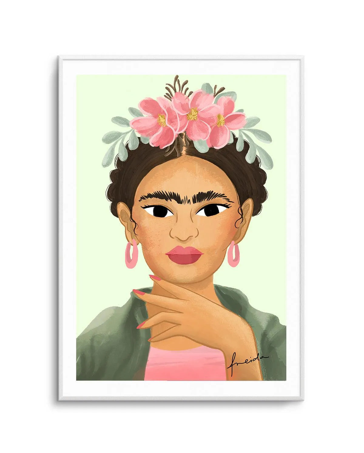 Frida Kahlo on Sage Art Print-PRINT-Olive et Oriel-Kristin-A5 | 5.8" x 8.3" | 14.8 x 21cm-Unframed Art Print-With White Border-Buy-Australian-Art-Prints-Online-with-Olive-et-Oriel-Your-Artwork-Specialists-Austrailia-Decorate-With-Coastal-Photo-Wall-Art-Prints-From-Our-Beach-House-Artwork-Collection-Fine-Poster-and-Framed-Artwork