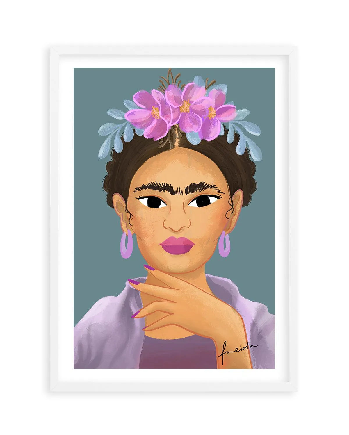Frida Kahlo on Teal Art Print-PRINT-Olive et Oriel-Kristin-A5 | 5.8" x 8.3" | 14.8 x 21cm-Oak-With White Border-Buy-Australian-Art-Prints-Online-with-Olive-et-Oriel-Your-Artwork-Specialists-Austrailia-Decorate-With-Coastal-Photo-Wall-Art-Prints-From-Our-Beach-House-Artwork-Collection-Fine-Poster-and-Framed-Artwork