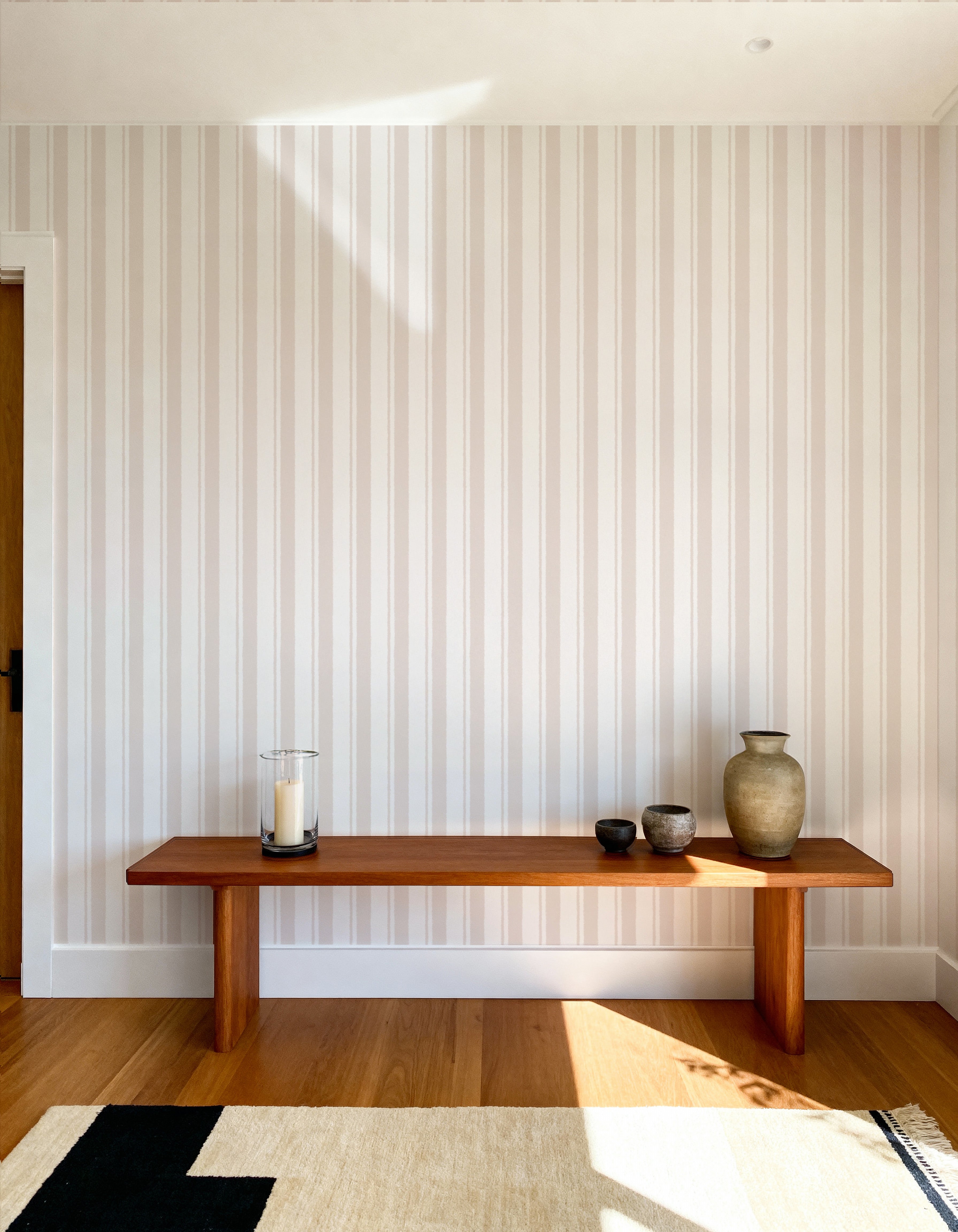 French Linen Stripe in Beige Wallpaper