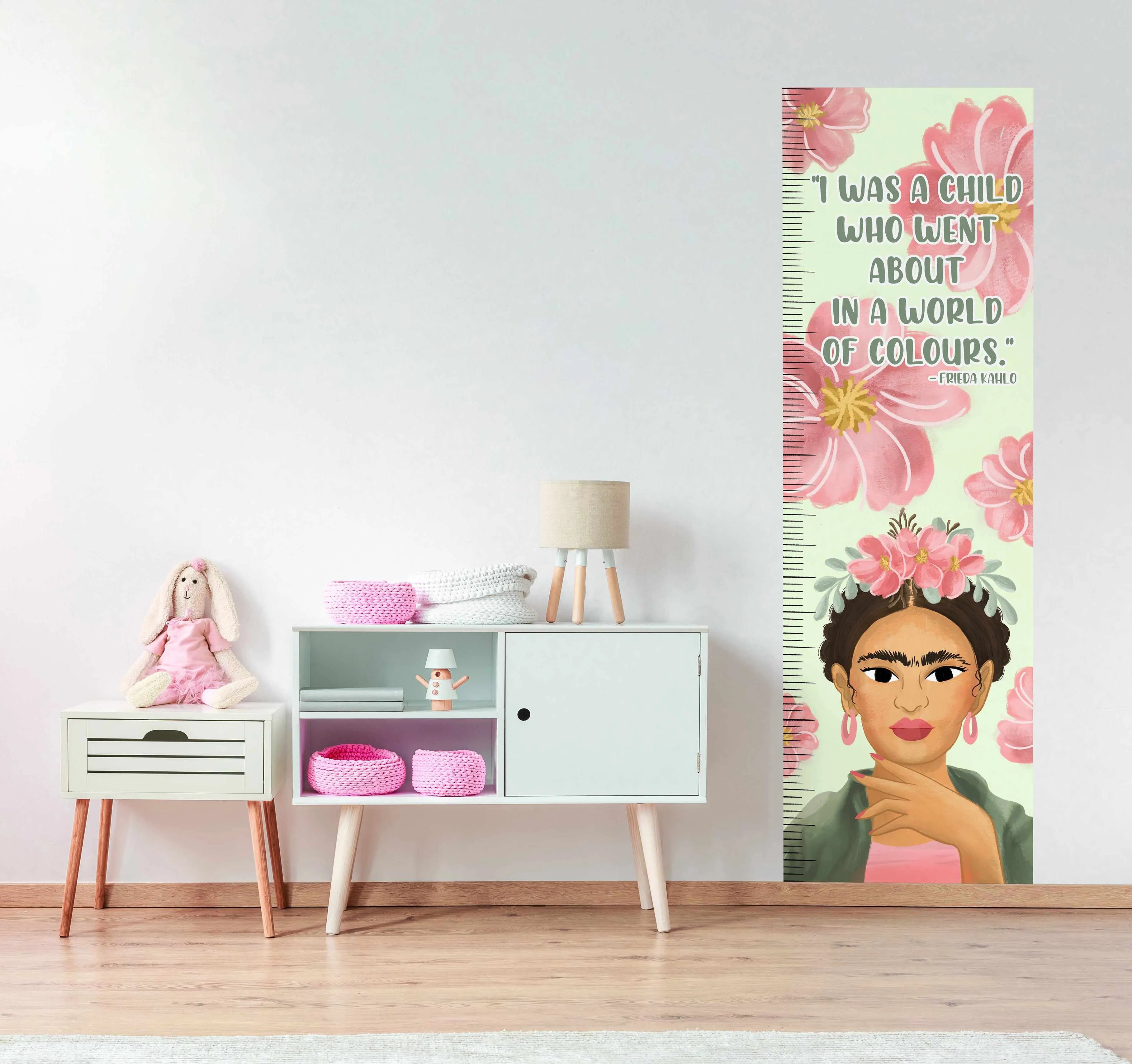 Frida Kahlo Height Chart Decal-Decals-Kristin-Decorate your kids bedroom wall decor with removable wall decals, these fabric kids decals are a great way to add colour and update your children's bedroom. Available as girls wall decals or boys wall decals, there are also nursery decals.